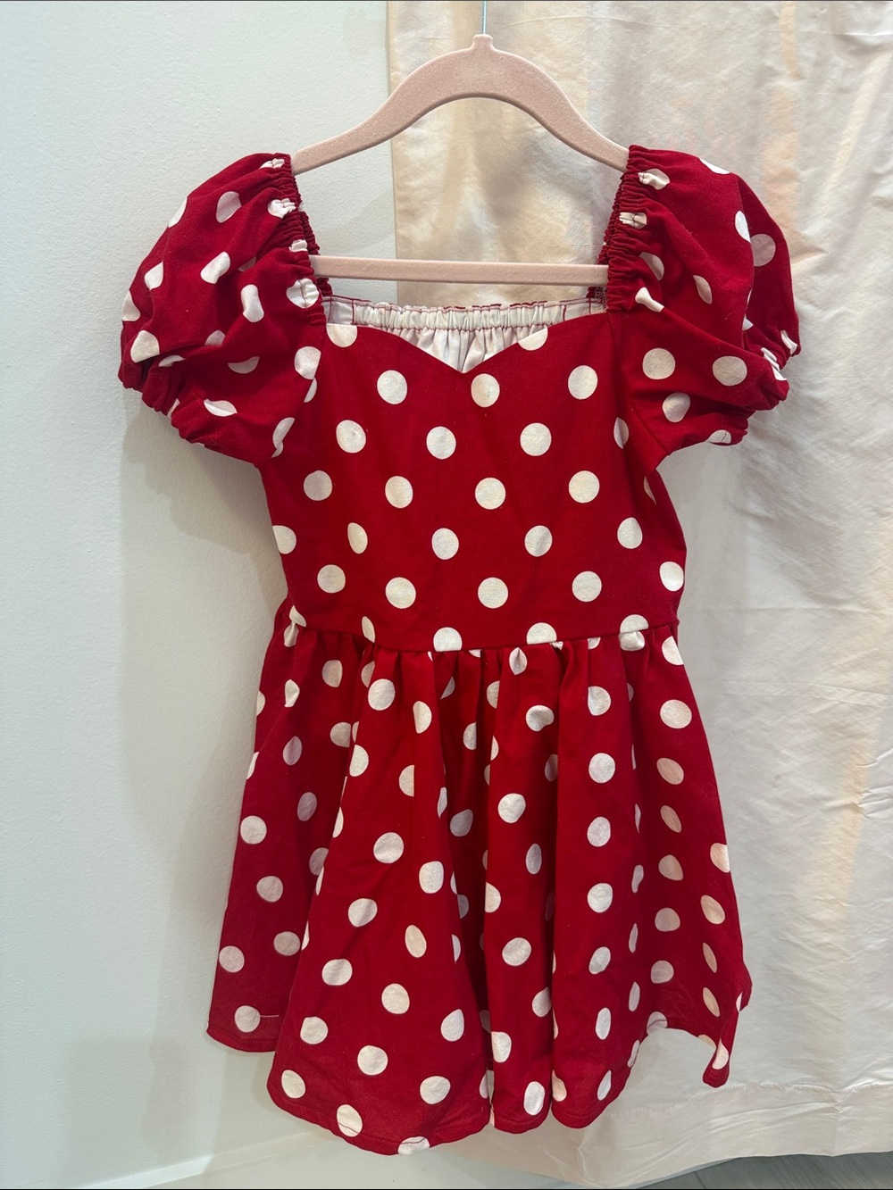 Girls Red Polka Dot Puff-Sleeve Dress